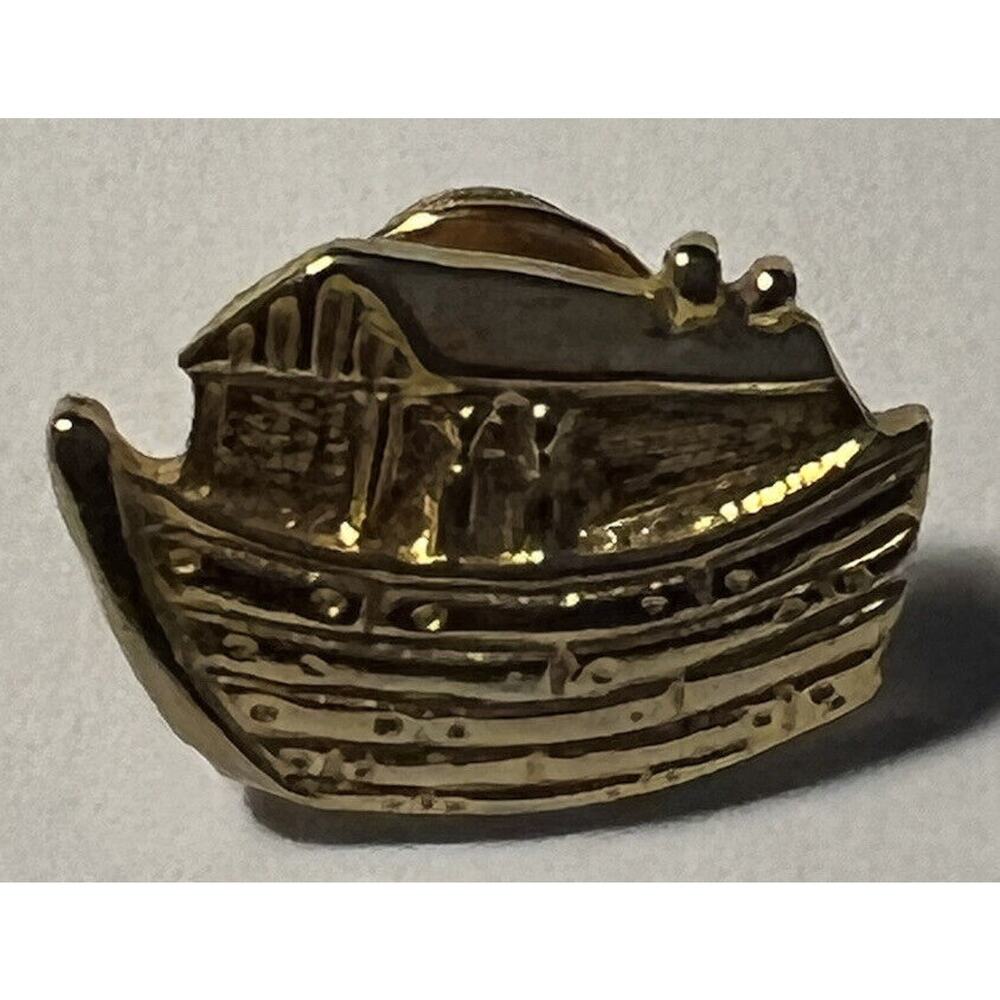 Jewelry Pin Avon Noah's Ark Gold Tone Deluxe Clutch Clasp 1 Inch Vintage